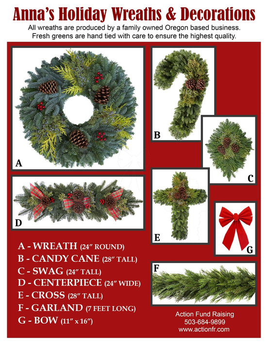 Image shows holiday wreaths and decorations