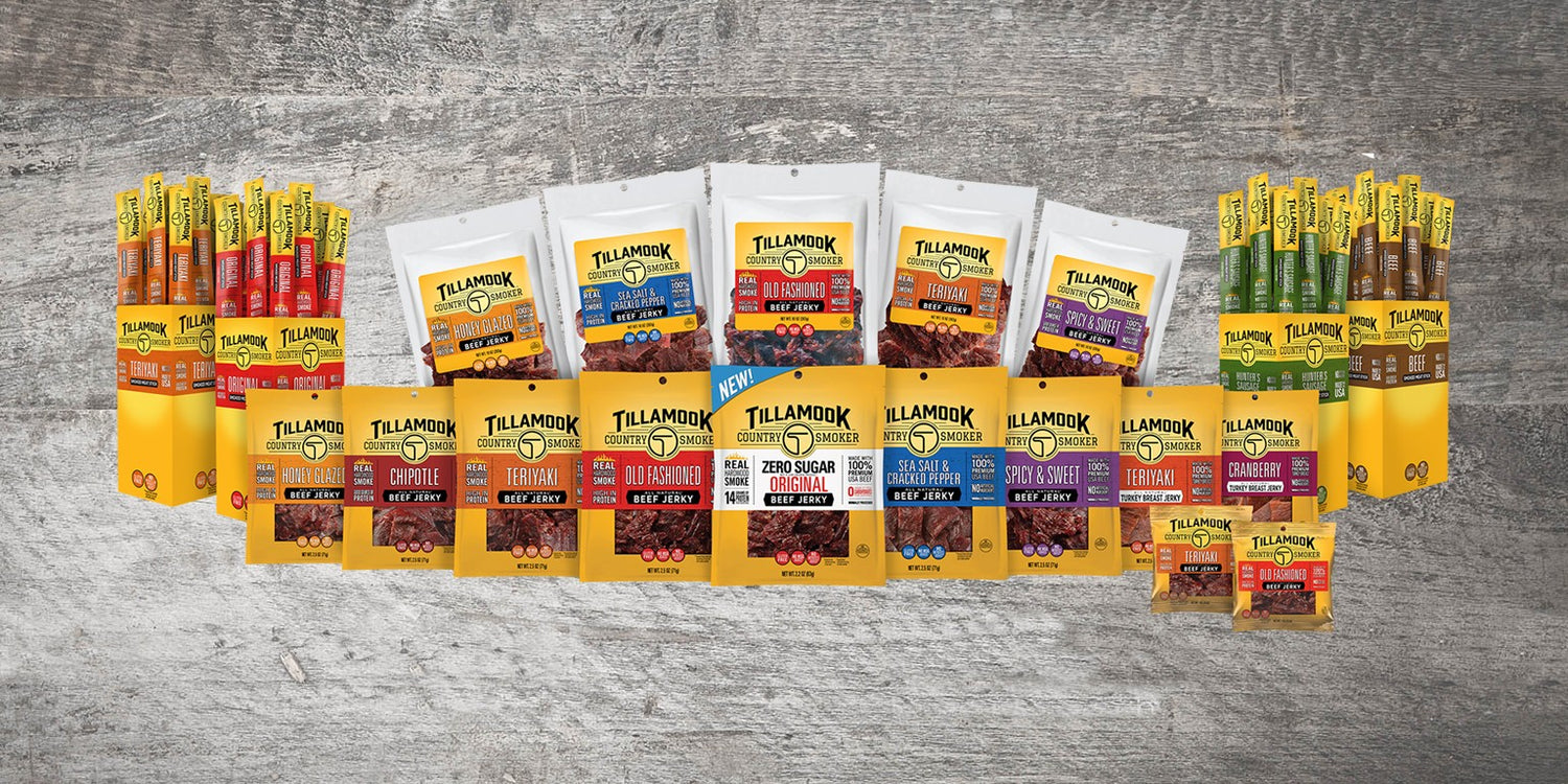 Image shows Tillamook Country Smoker Meat Sticks and Jerky