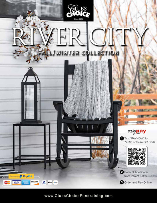 Image shows black rocking chair on porch for River City Fall/Winter Collection